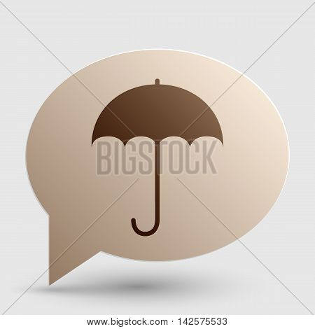Umbrella sign icon. Rain protection symbol. Flat design style. Brown gradient icon on bubble with shadow.
