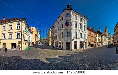 Ljubljana city center cobbled square capital of Slovenia