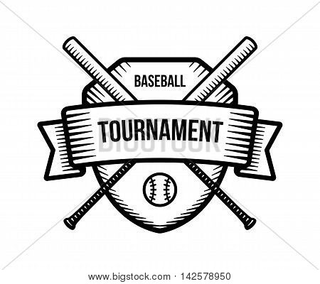 Baseball vector logo. Summer team sport tournament. Black and white badge shirt mascot design.