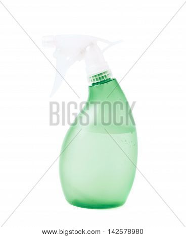 Green plastic pulverizer spray isolated over the white background
