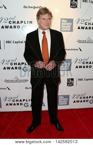 NEW YORK-APR 27: Honoree Robert Redford attends the 42nd Chaplin Award Gala at Alice Tully Hall, Lincoln Center on April 27, 2015 in New York City.