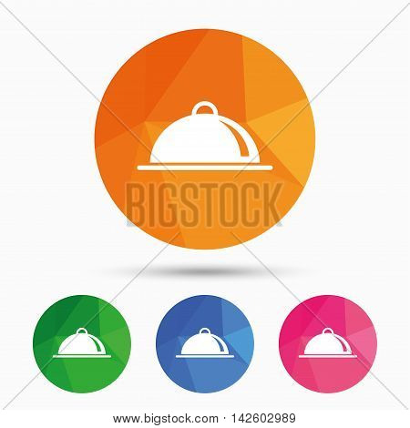 Food platter serving sign icon. Table setting in restaurant symbol. Triangular low poly button with flat icon. Vector