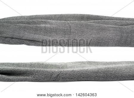 Strip of gray fabric isolated over the white background, set of two different foreshortenings