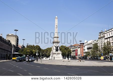 LISBON, PORTUGAL - September 25, 2015: The Monument to the Restorers is an obelisk dedicated to the restoration of the independence of Portugal in 1640 after 60 years of Spanish domination on September 25, 2015 in Lisbon, Portugal