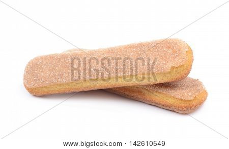 Couple of ladyfinger savoiardi biscuit cookies, composition isolated over the white background