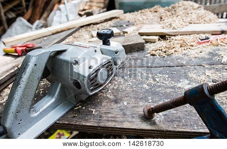The working desk in wood workshop,Wood craft