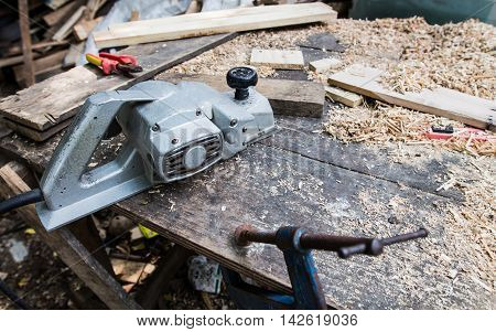 The working desk in wood workshop,Wood craft