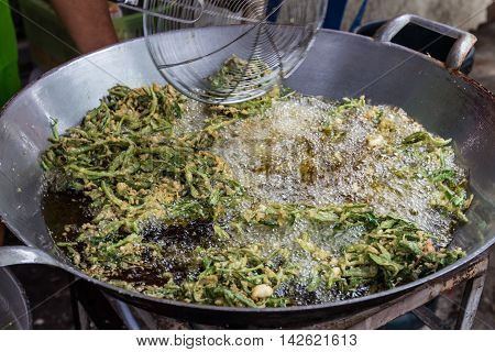 Vegetable fritters on pan, Use for background.