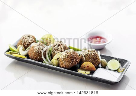 chickpea falafel traditional middle eastern food snack platter starter set