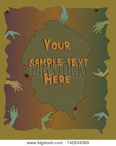 Halloween poster with zombie hands. Halloween background. Vector illustration