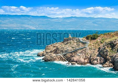 View of Vrbnik on the Island of Krk, strong wind, Croatia