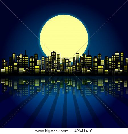 Style Cartoon Night City Skyline Background. Vector Eps 10