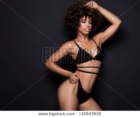 Sexy African American Girl In Lingerie.