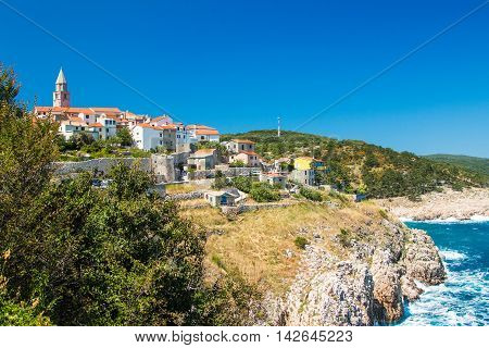 Panoramic view of the old town of Vrbnik on the Island of Krk, Croatia