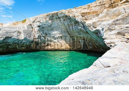Giola natural sea water pool located on Thassos island, Greece