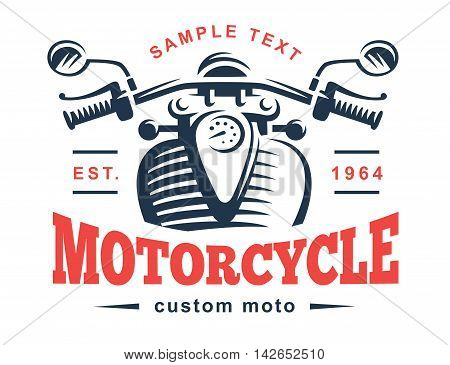 Motorcycle logo illustration. Vintage emblem on white background. Wheel