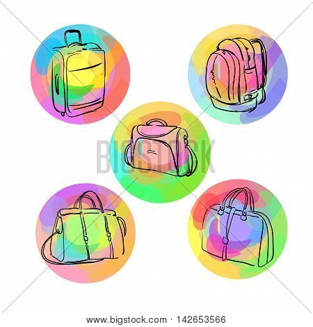 Vector luggage bag suitcase backpack in the form of icons on a white background