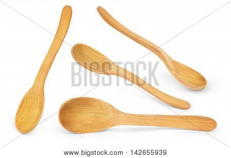 Set of wooden spoon isolated on white background