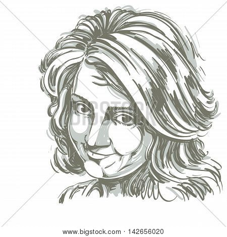 Vector art drawing portrait of naive blameworthy girl isolated on white.