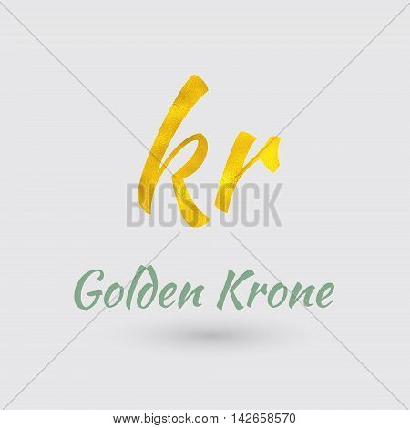 Symbol of the Krone Currency with Golden Texture. Text with the Currency Name. Vector EPS 10