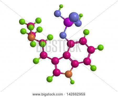 Molecular structure of Psilocybin psychodelic compound present in mushrooms compound ) 3D rendering