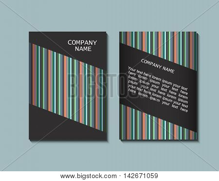 Flyer template with a striped pattern. Greeting card design. Front page and back page. Vector.