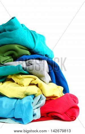 Pile of clothes washing isolated on white background.