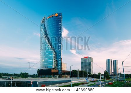 Riga, Latvia - June 30, 2016: Central Building  Swedbank In Riga, Latvia. Sunny Summer Evening. Swedbank Has 9.5 Million Retail Customers And 622, 000 Corporate Customers In Sweden, Estonia, Latvia, And Lithuania.