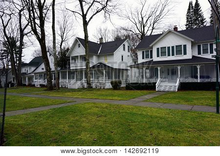 WEQUETONSING, MICHIGAN / UNITED STATES - DECEMBER 22, 2015: Elegant Victorian homes on Fifth Avenue in Wequetonsing, Michigan.
