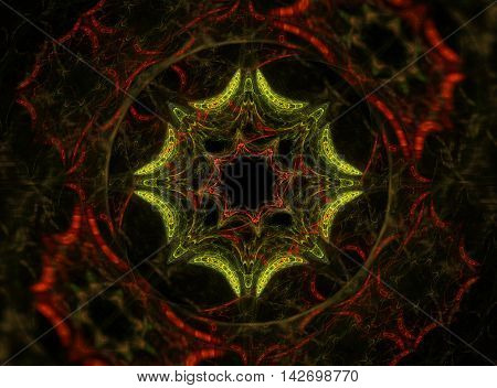 Smooth fractal star with bokeh effect of red and green