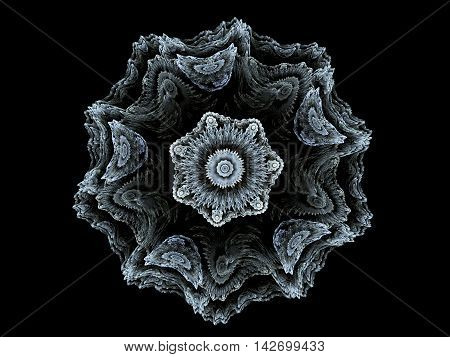 fractal cold blue flower on a black background