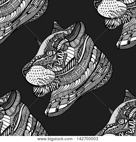 Black and white Seamless Tiger pattern. Vector illustration image