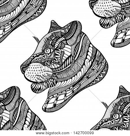 Black and white Seamless Tiger pattern. Vector illustration image
