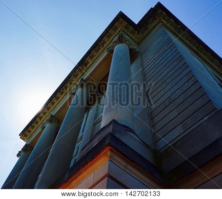 State capitol building under sunny summer skies