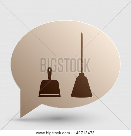 Dustpan vector sign. Scoop for cleaning garbage housework dustpan equipment. Brown gradient icon on bubble with shadow.