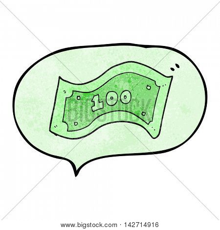 freehand speech bubble textured cartoon 100 dollar bill