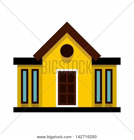 Yellow cottage with narrow windows icon in flat style on a white background