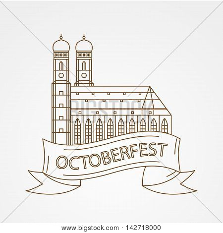 Vector Linear icon of German Towers of Frauenkirche Cathedral Church in Munich Munchen , Germany. The symbol of the Oktoberfest Front view.