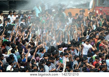 AMRAVATI, MAHARASHTRA, INDIA - AUGUST 29 : Crowd of young People enjoying 