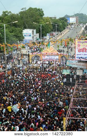 AMRAVATI, MAHARASHTRA, INDIA - AUGUST 29 : Crowd of young People enjoying 