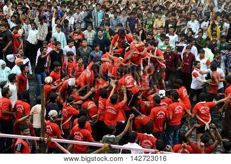 AMRAVATI, MAHARASHTRA, INDIA - AUGUST 29 : Crowd of young People enjoying 