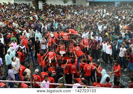 AMRAVATI, MAHARASHTRA, INDIA - AUGUST 29 : Crowd of young People enjoying 
