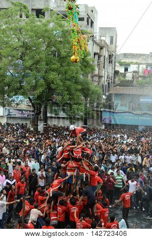 AMRAVATI, MAHARASHTRA, INDIA - AUGUST 29 : Crowd of young People enjoying 