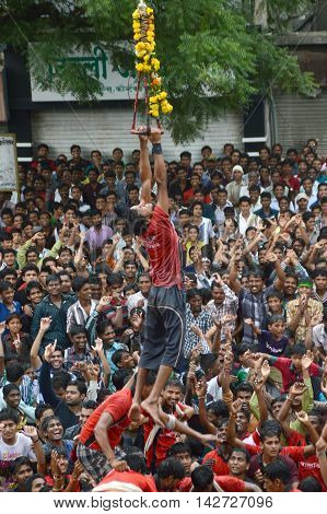 AMRAVATI, MAHARASHTRA, INDIA - AUGUST 29 : Crowd of young People enjoying 