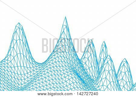 blue color grid squares in perspective on white background. abstract background for design technology programming information related to Information Technology media game. mountains terrain model