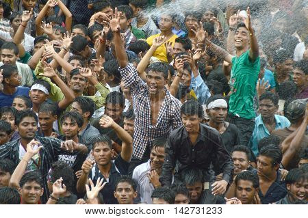 AMRAVATI, MAHARASHTRA, INDIA - AUGUST 29 : Crowd of young People enjoying 