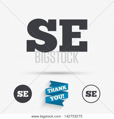 Swedish language sign icon. SE Sweden translation symbol. Flat icons. Buttons with icons. Thank you ribbon. Vector