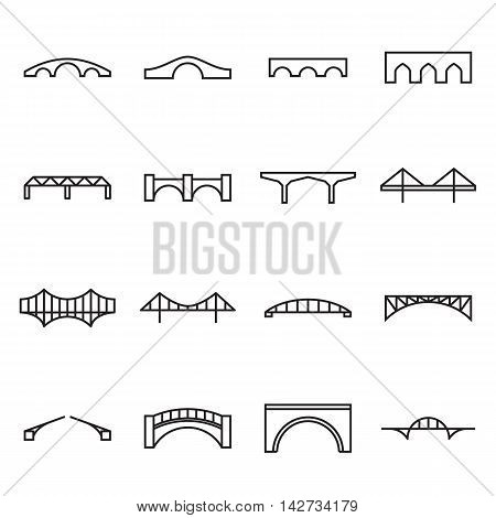 Linear bridge icons isolated on a white background. Vector illustration