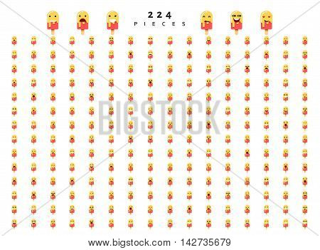 Great set of 224 emotions on ice cream isolated on white background. Characters smile Emoji for Web. Anger and compassion. Laughter, tears. Smile sadness surprise. Happiness fear.