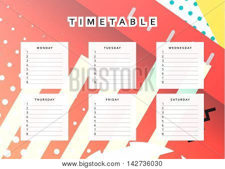 Planner calendar. Schedule the week, abstract design background. Template info organizer. Blank schedule school. Layout sheet planning